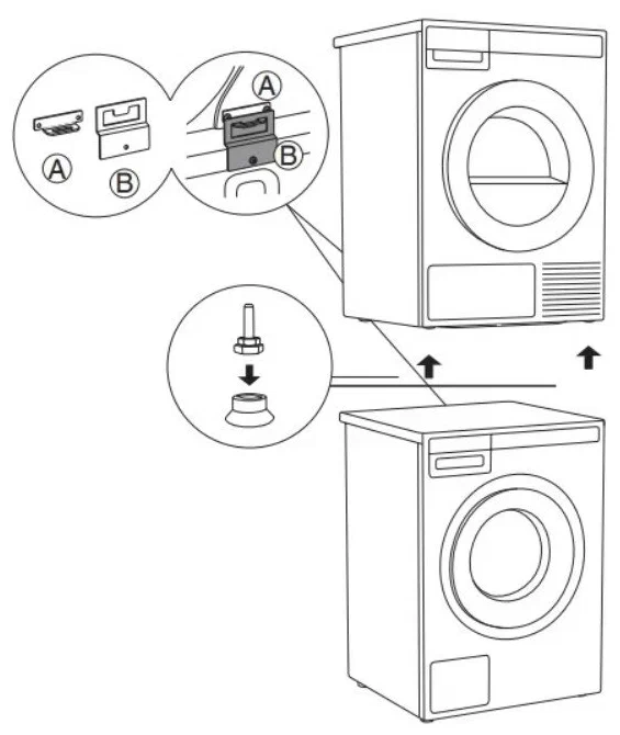Таким образом можно установить сушильную машину Asko T208H.W в колонну