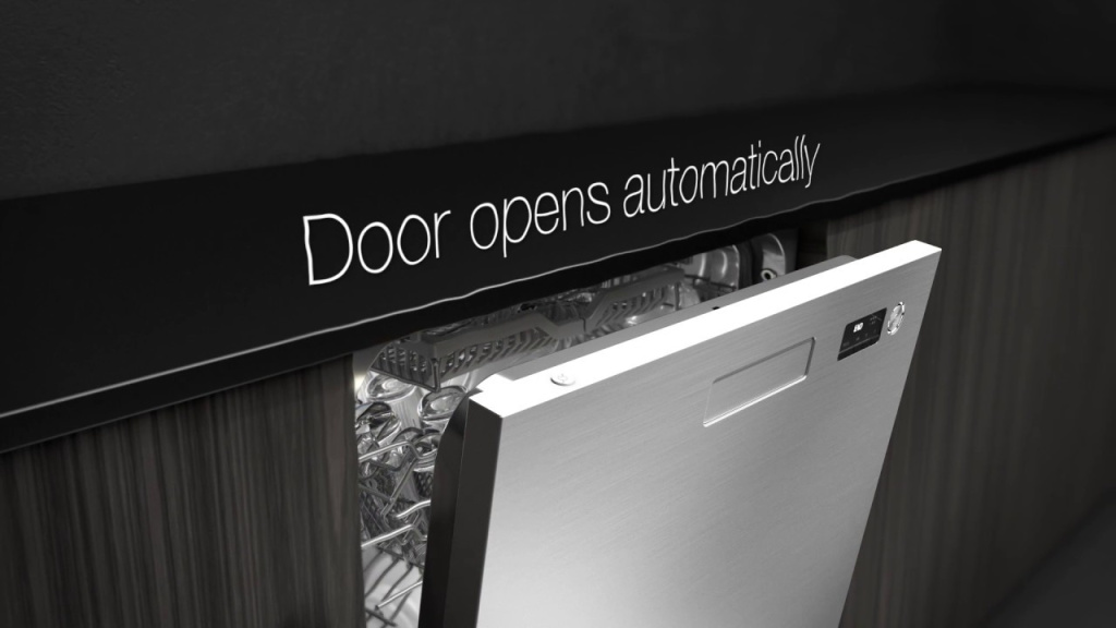 На изображении показано автоматическое открывание дверцы Asko DFI746U