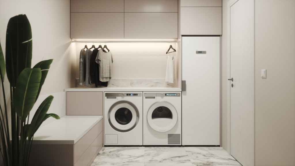 Сушильная машина Asko в прачечной По данной картинке можно догадаться о размерах сушилки Asko